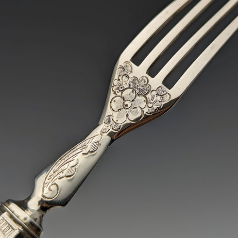 1864 年英國古董純銀甜點餐具 12 對套裝總計 912 克木盒裝 Harrison Brothers & Howson
